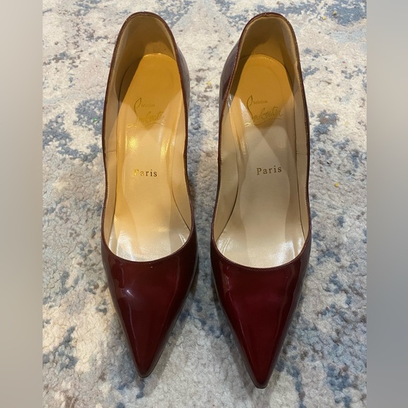 Christian Louboutin Patent Leather Wine Ruby Pump Heels Size 37 - Picture 11 of 15